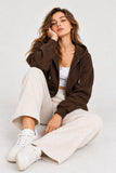 Kadın Fermuarlı Kapüşonlu Cepli Oversize Sweatshirt Hırka 27701 - Kahverengi