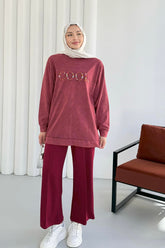 Bisiklet Yaka Önü Nakışlı Yıkamalı Tunik 8920 - Kırmızı