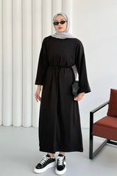 Bisiklet yaka Bel Bağlamalı Uzun Oysho Tunik Elbise 8904 - Siyah