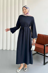 Bisiklet yaka Bel Bağlamalı Uzun Oysho Tunik Elbise 8904 - Lacivert