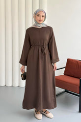 Bisiklet yaka Bel Bağlamalı Uzun Oysho Tunik Elbise 8904 - Kahverengi
