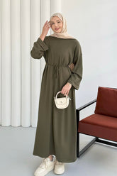 Bisiklet yaka Bel Bağlamalı Uzun Oysho Tunik Elbise 8904 - Haki