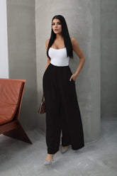 Hatun Atila Filamlı Keten Etekli Pantolon 8826 Siyah