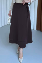 Yandan Bağlamalı Katlı Scuba Etek 8958 - Kahverengi