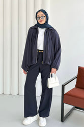 Yarasa Kol Simli Jakarlı Bomber Ceket 3024 - Lacivert