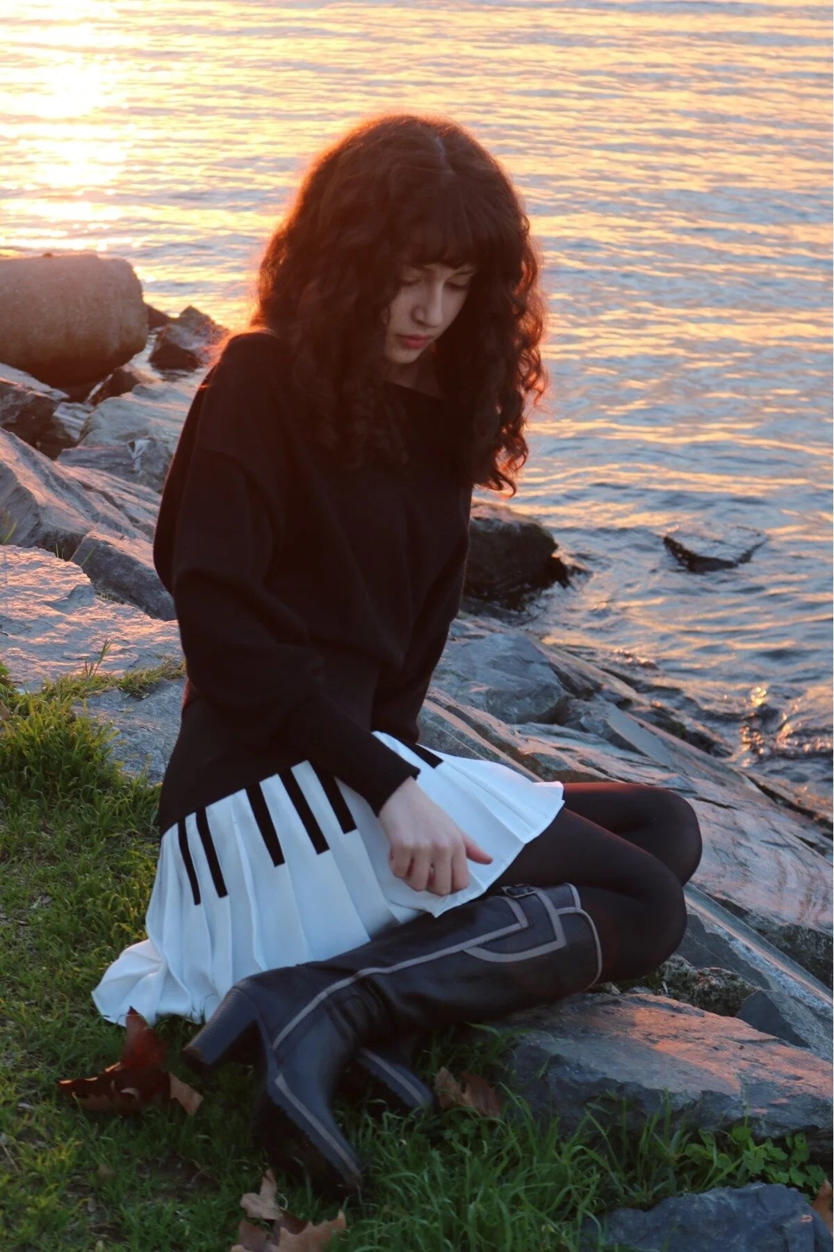 Piyano Desenli Piliseli Mini Etek 1001