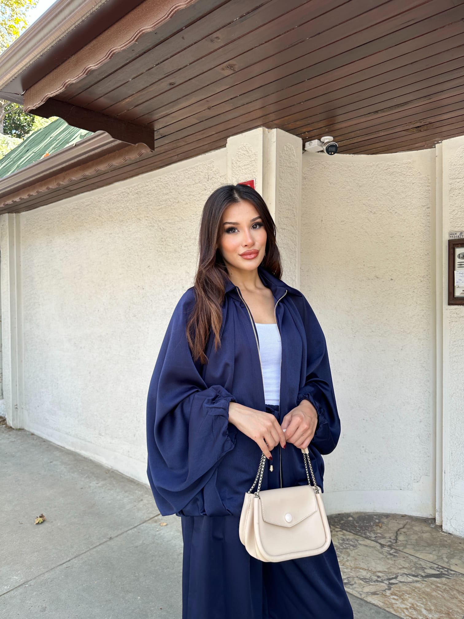 Saten Büzgülü Pileli Bumber Ceket Pantolon Takım 3015 - Lacivert