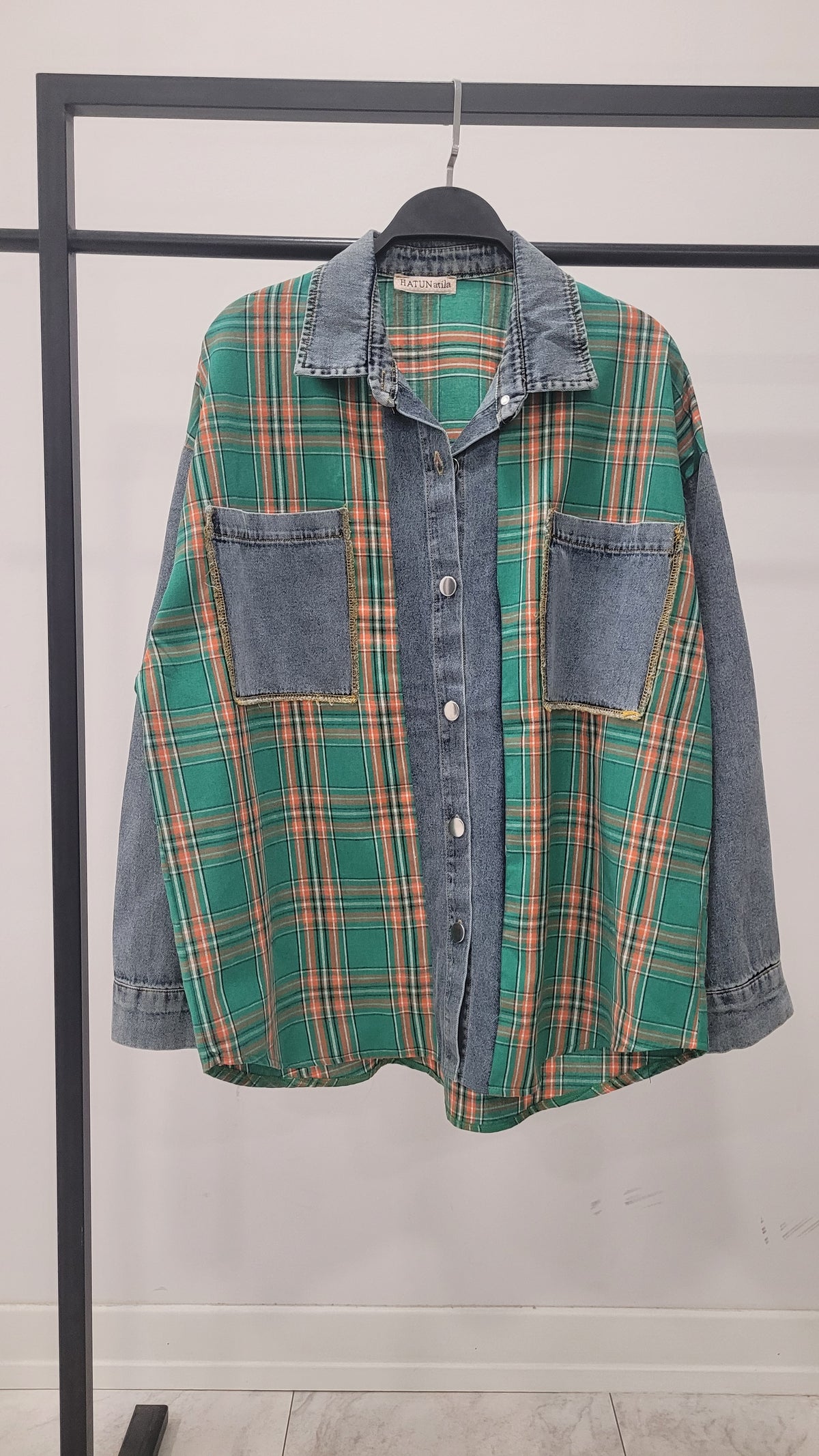 Kot Detaylı Ekoseli Gömlek 8619 - Yeşil