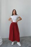 Beli Lastikli Geniş Kesim Kloş Double Krep Pantolon Etek 5187 - Kırmızı