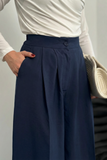 Pileli Yüksek Bel Geniş Paça Modal Kumaş Palazzo Pantolon 8039 - Lacivert