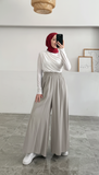 Beli Lastikli Geniş Paça Modal Etekli Pantolon 8809 - Açık Gri