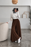 Beli Lastikli Geniş Paça Modal Etekli Pantolon 8809 - Kahverengi