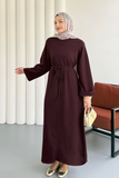 Bisiklet yaka Bel Bağlamalı Uzun Oysho Tunik Elbise 8904 - Bordo