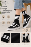 Unisex Çizgili Pamuklu Beyaz Tenis Çorap Seti 4’lü Ekonomik Paket Siyah 16005