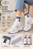 Unisex 6’lı Paket Çizgili Harf Nakışlı Pamuklu Tenis Çorap Seti Beyaz 16003