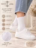 Unisex Pamuklu Esnek Ribana Uzun Tenis Çorap Seti 4’lü Ekonomik Paket Beyaz 16007