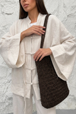 Kadın Hakim Yaka Brit Düğmeli Saçak Detaylı Geniş Kol Ceket Kimono 0133 - Ekru