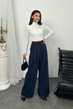 Pileli Yüksek Bel Geniş Paça Modal Kumaş Palazzo Pantolon 8039 - Lacivert