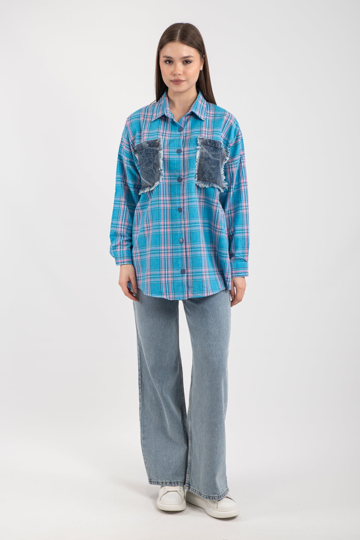 Hatun Atila Kot Cepli Ekoseli Gömlek 8598 - Mavi