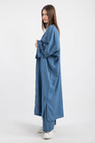 Boncuk ve Kurdele Detaylı Uzun Kimono Pantolonlu Takım 5149 - Mavi