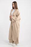 Boncuk ve Kurdele Detaylı Uzun Kimono Pantolonlu Takım 5149 - Bej