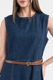 Denim Kolsuz Kemerli Midi Elbise 8743 - Lacivert