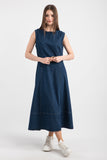 Denim Kolsuz Kemerli Midi Elbise 8743 - Lacivert
