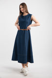 Denim Kolsuz Kemerli Midi Elbise 8743 - Lacivert