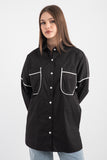 Beyaz Biyeli Cepli Gömlek 7949 - Siyah
