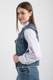 Eskitme Detaylı Denim Yelek ve Uzun Denim Etekli İkili Takım