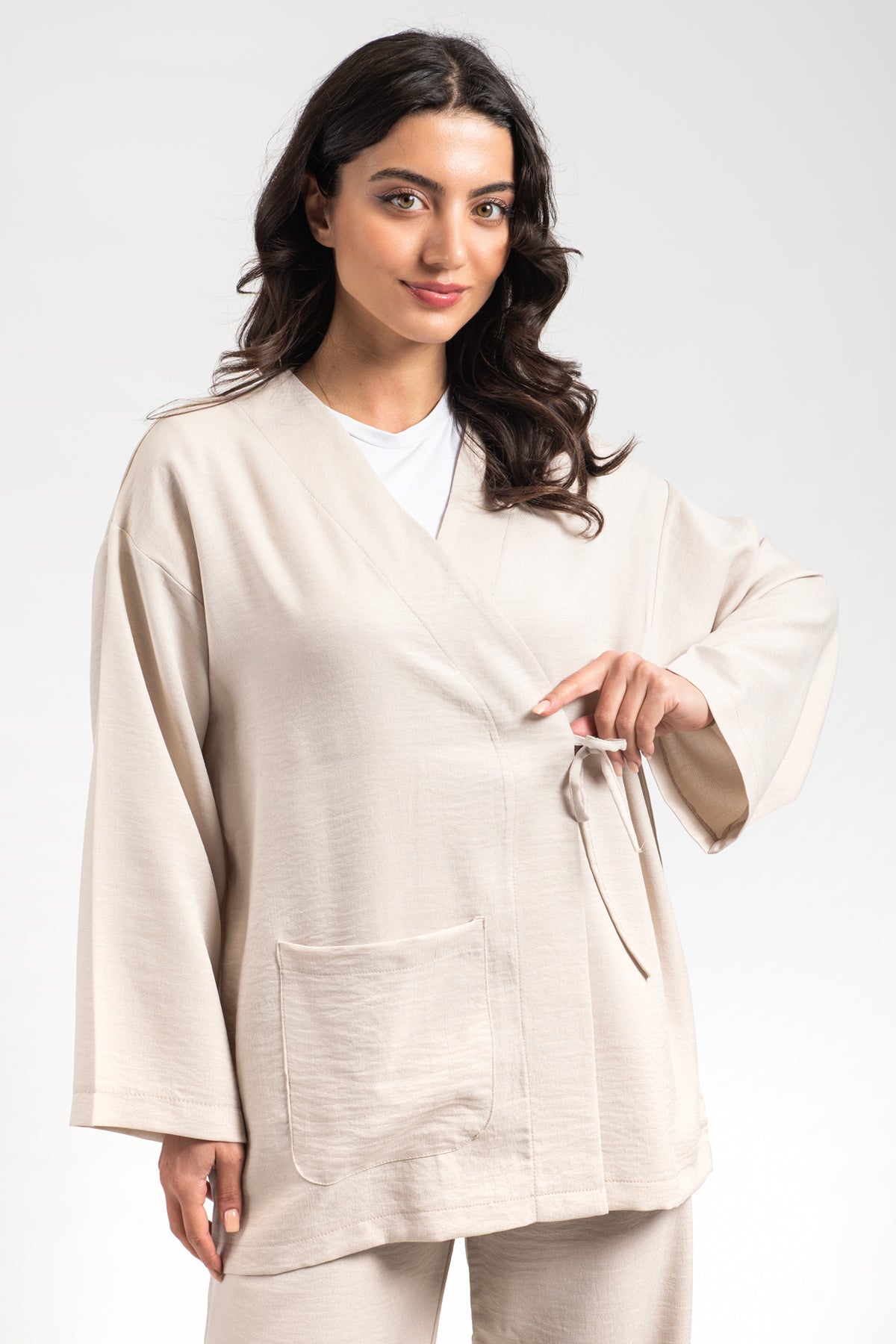Hatun Atila Kadın Yandan Bağlamalı Cep Detaylı İkili Takım Taş 8746
