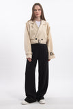 Oversize Kısa Kruvaze Kesim Kemerli Trençkot 7701 - Krem