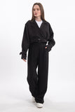 Oversize Kısa Kruvaze Kesim Kemerli Trençkot 7701 - Siyah