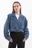 Oversize Kısa Kruvaze Kesim Kemerli Trençkot 7701 - Mavi