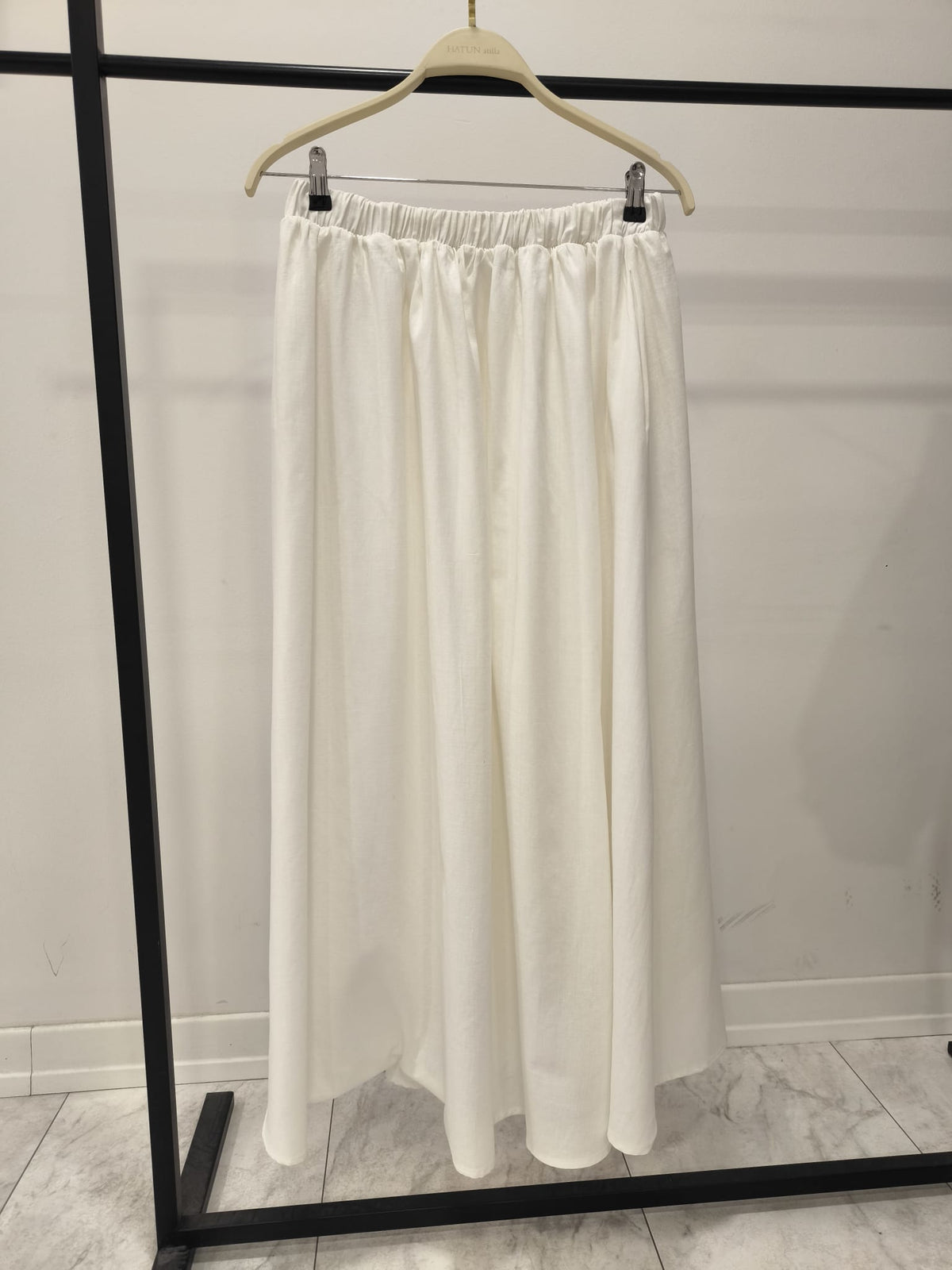 Beli Lastikli Cepli ve Astarlı Keten Etek 2558 - Beyaz