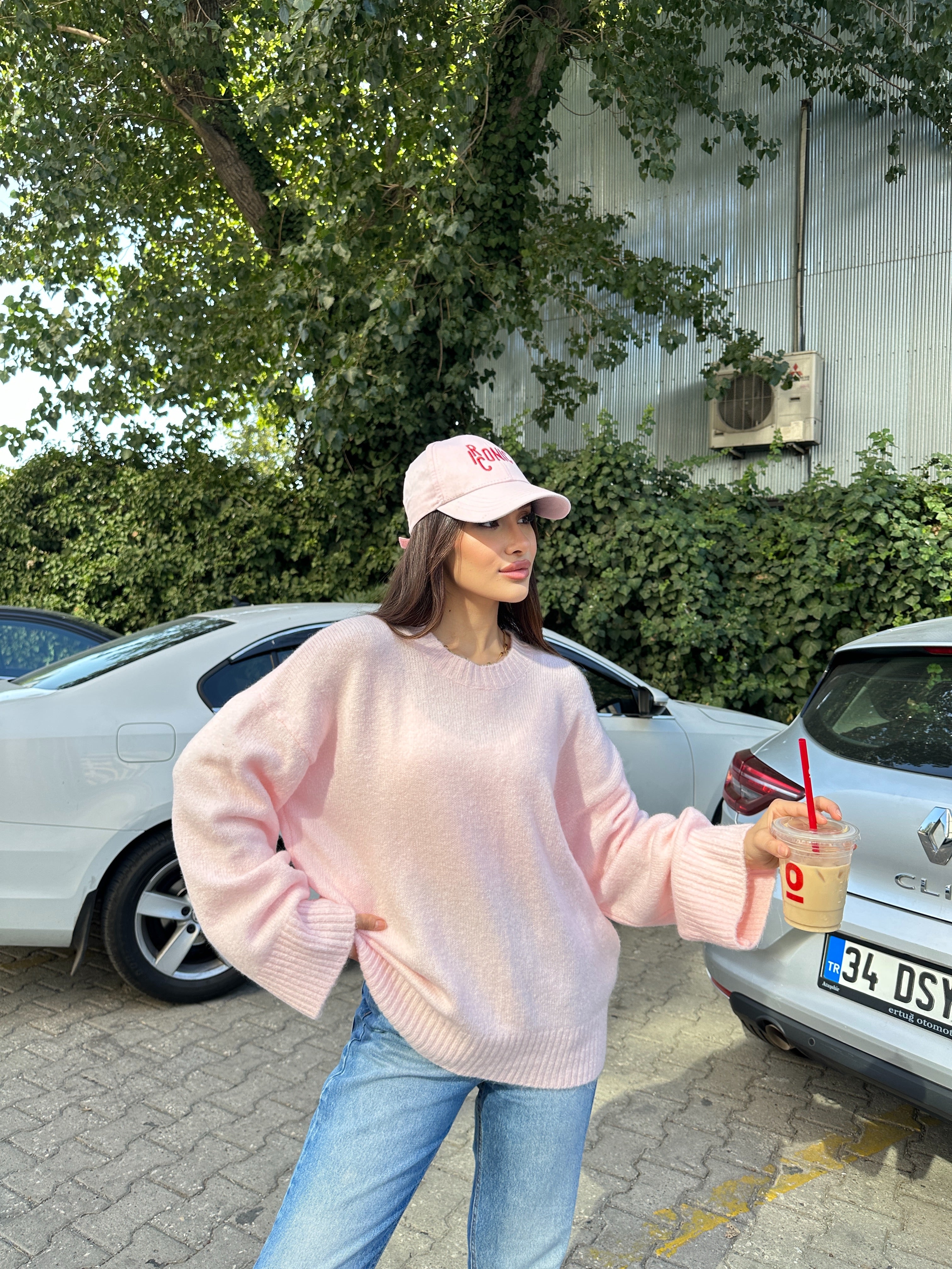 Oversize Salaş Yumuşak Dokulu Şardonlu Triko Kazak 2623 - Pembe