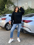 Oversize Salaş Yumuşak Dokulu Şardonlu Triko Kazak 2623 - Siyah