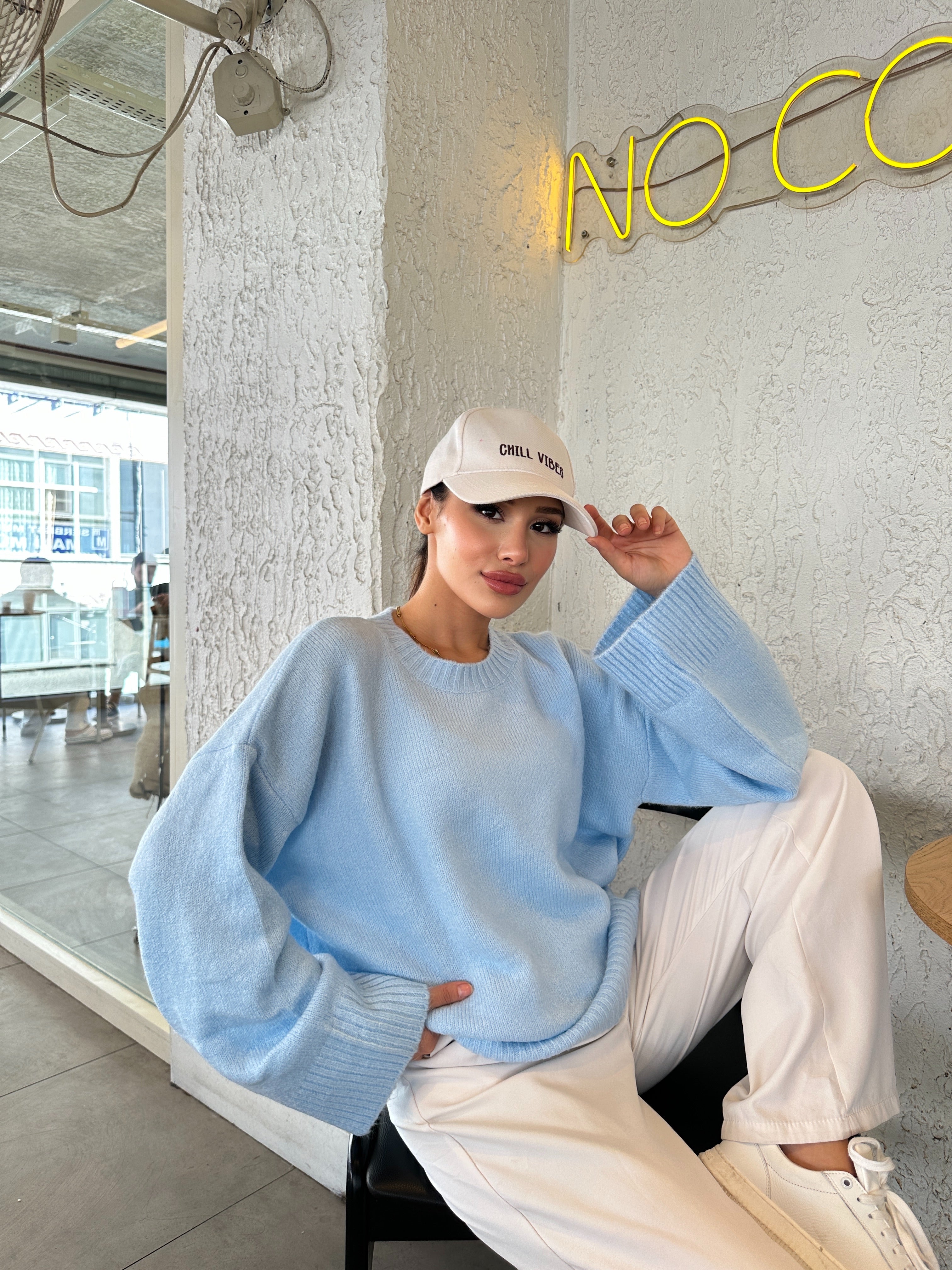 Oversize Salaş Yumuşak Dokulu Şardonlu Triko Kazak 2623 - Mavi