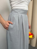 Pileli Arka Beli Lastikli Geniş Paça Filamlı Keten Palazzo Pantolon 8980 - Gri