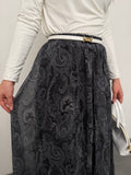 Kadın Şal Desenli Yüksek Bel Lastikli Şifon Maxi Boy Uzun Etek 5286 - Siyah