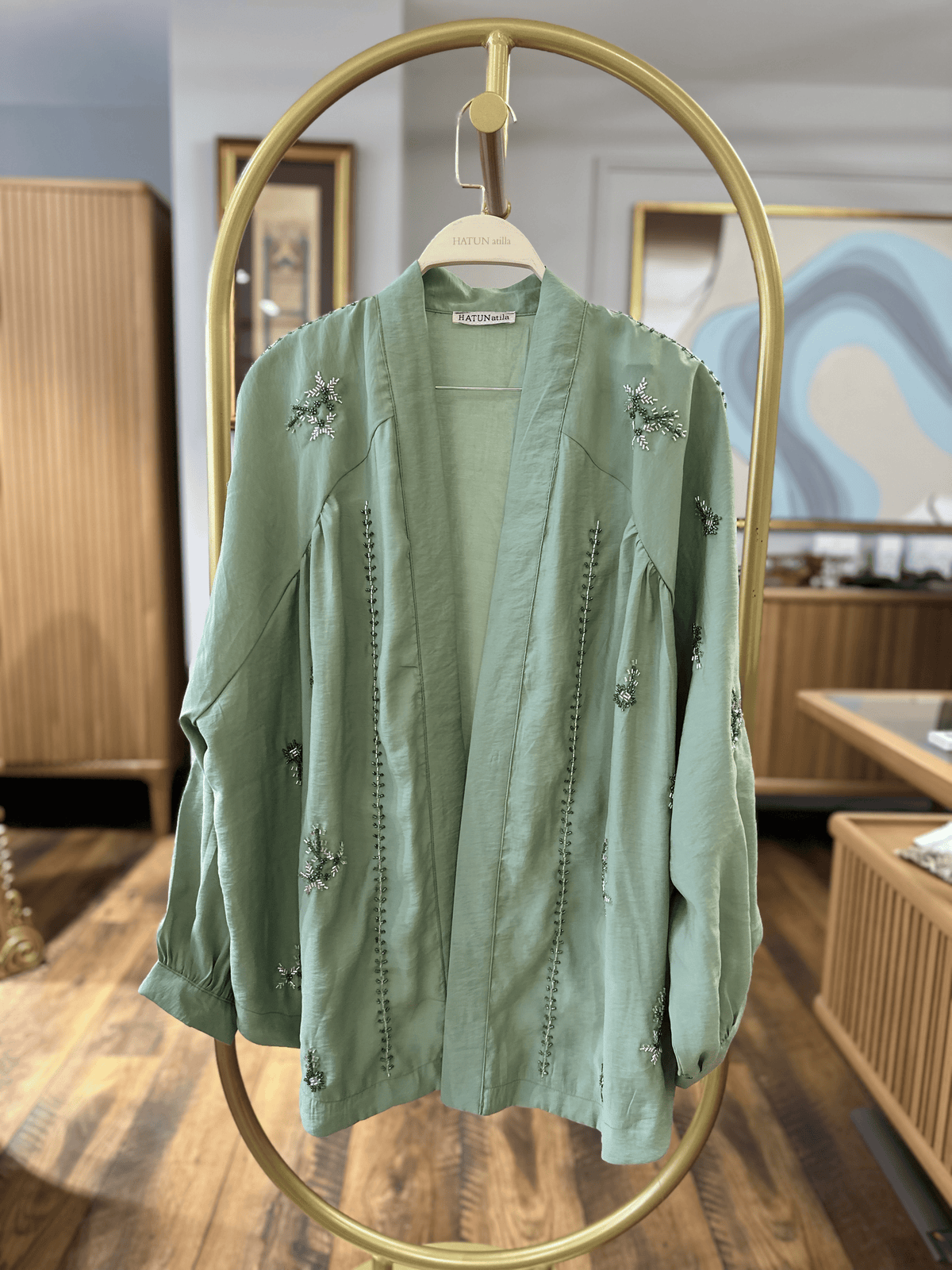 Hatun Atila Kadın Boncuk İşlemeli Kimono Yeşil
