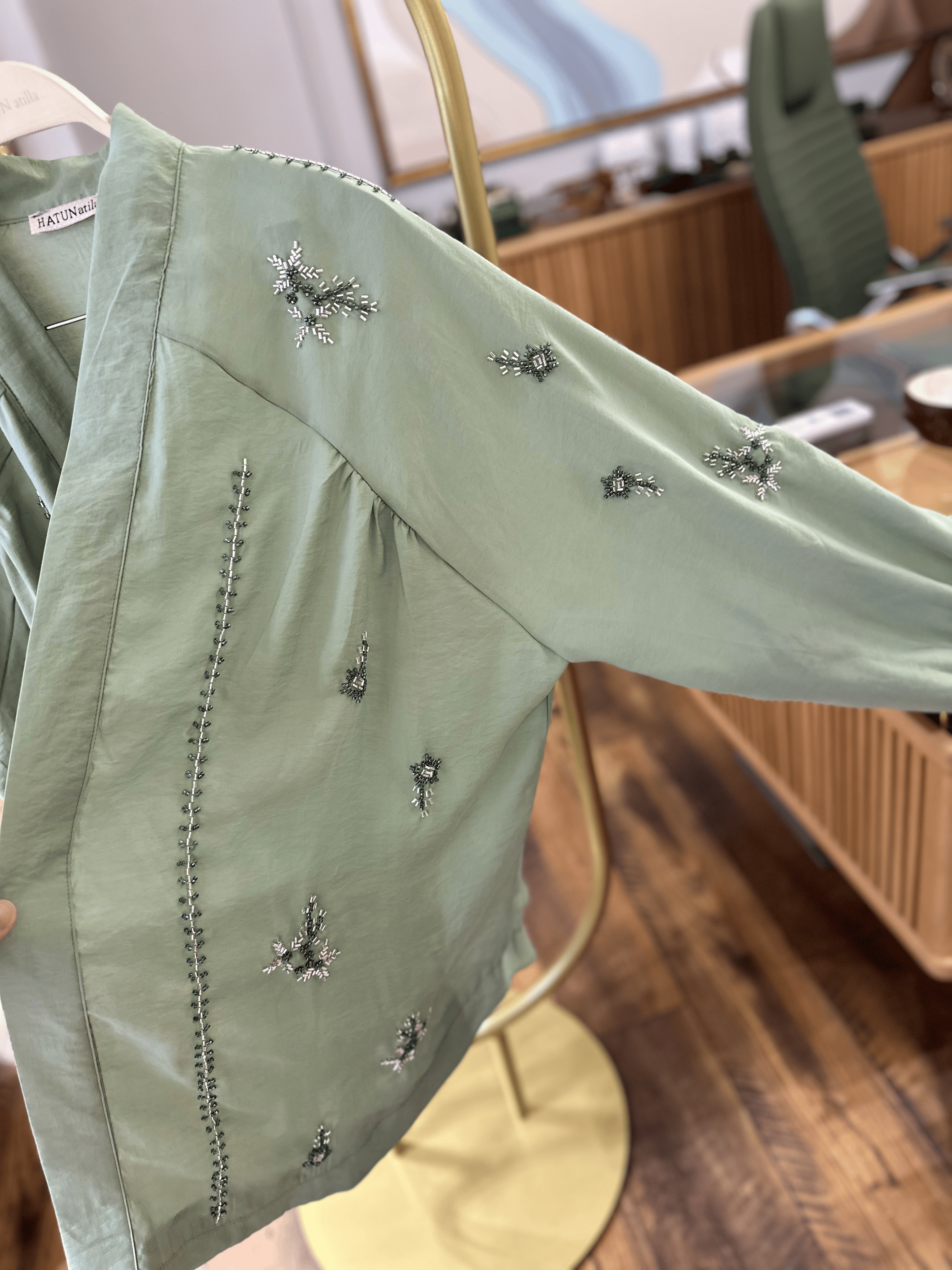 Hatun Atila Kadın Boncuk İşlemeli Kimono Yeşil