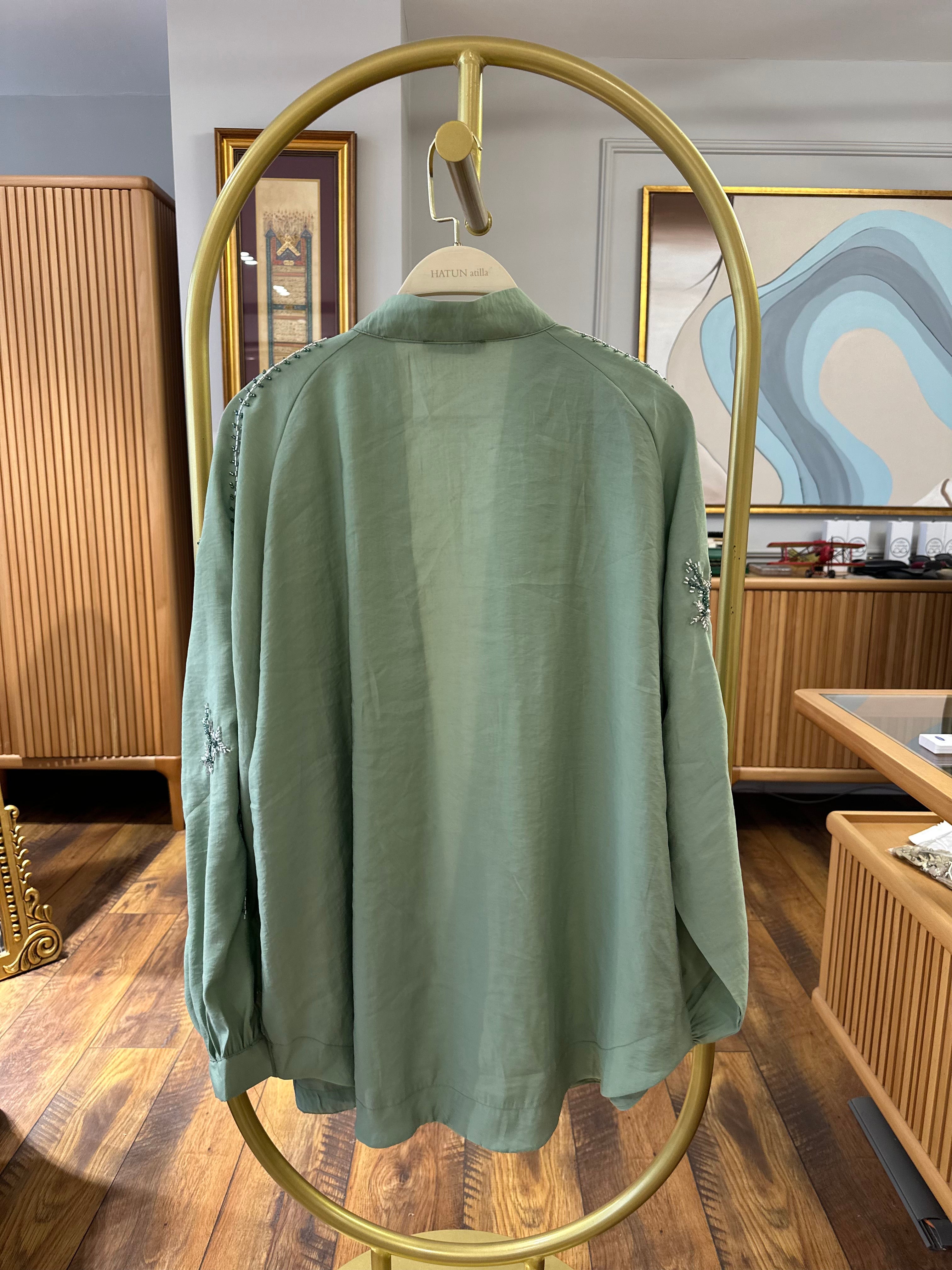 Hatun Atila Kadın Boncuk İşlemeli Kimono Yeşil