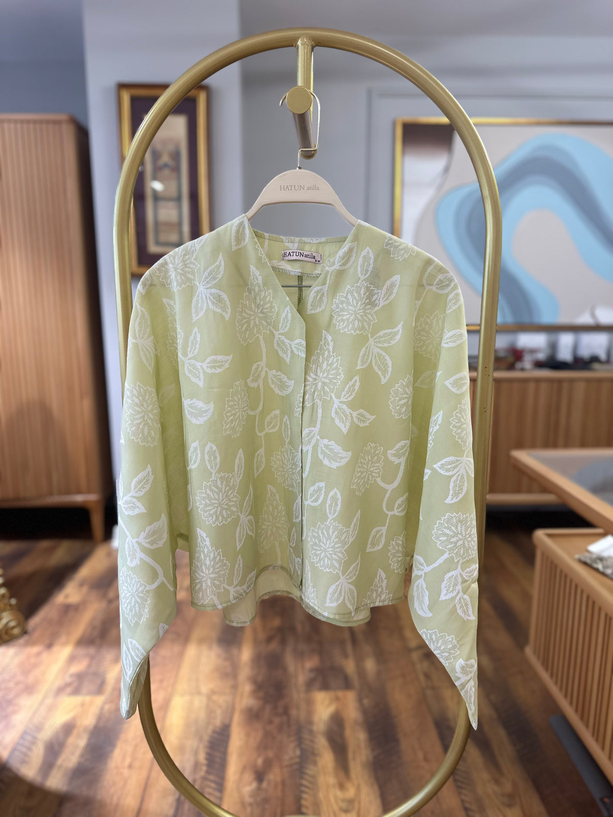 Hatun Atila Kadın Tasarım Desenli Kimono Yeşil