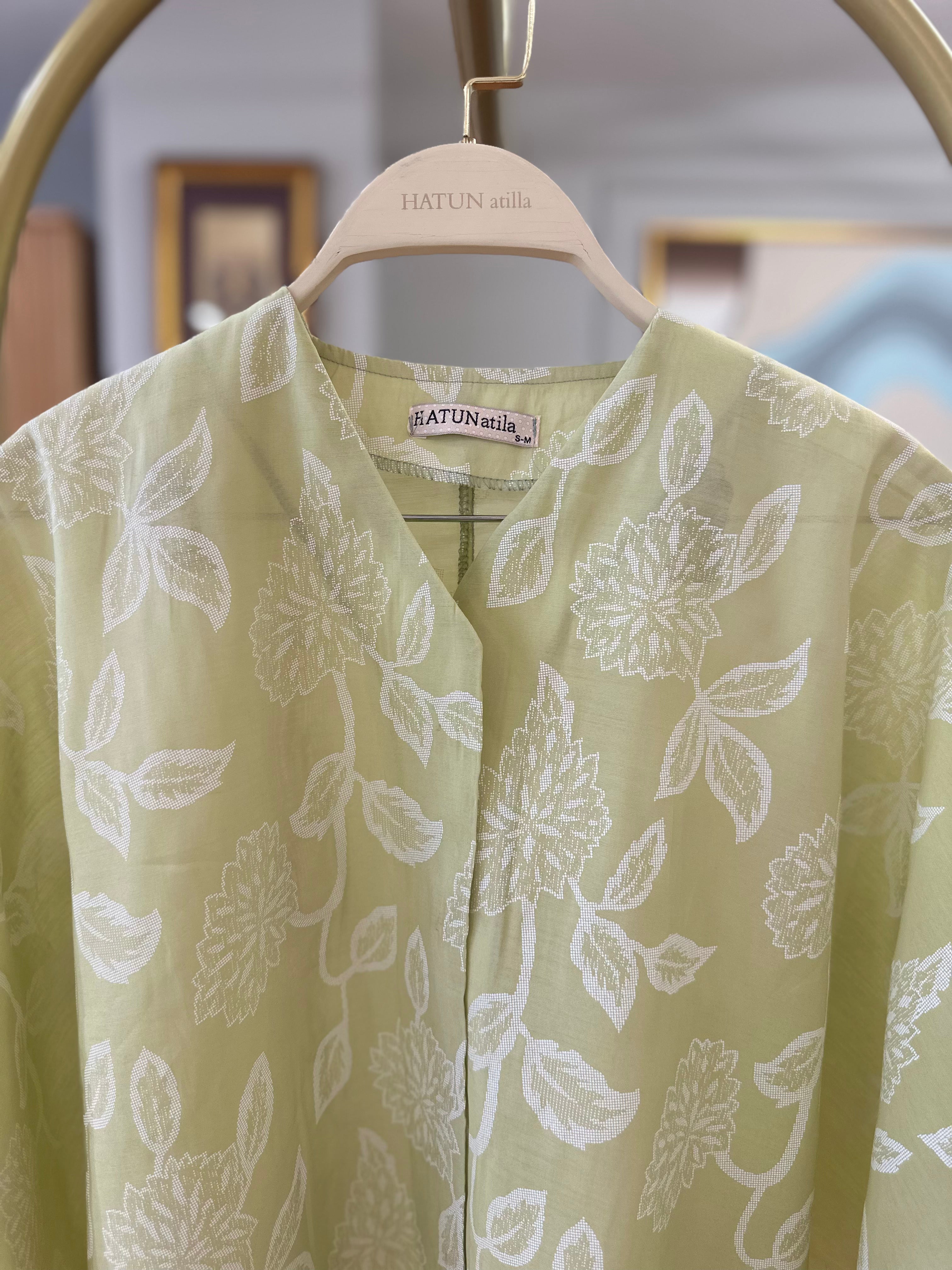 Hatun Atila Kadın Tasarım Desenli Kimono Yeşil