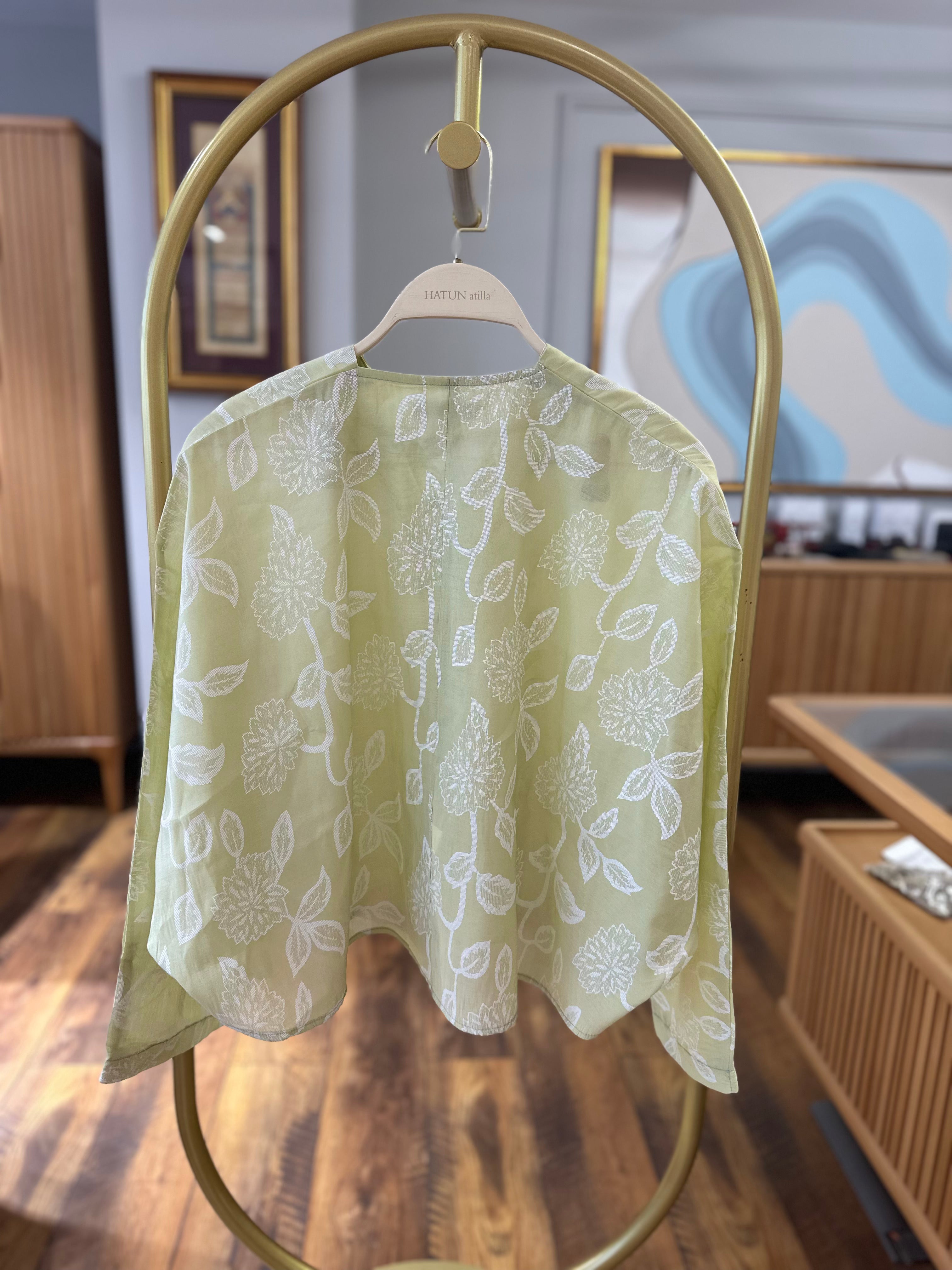 Hatun Atila Kadın Tasarım Desenli Kimono Yeşil