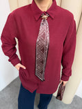 Yaka Aksesuarlı ve Fular Detaylı Dokulu Gömlek 9003 - Bordo