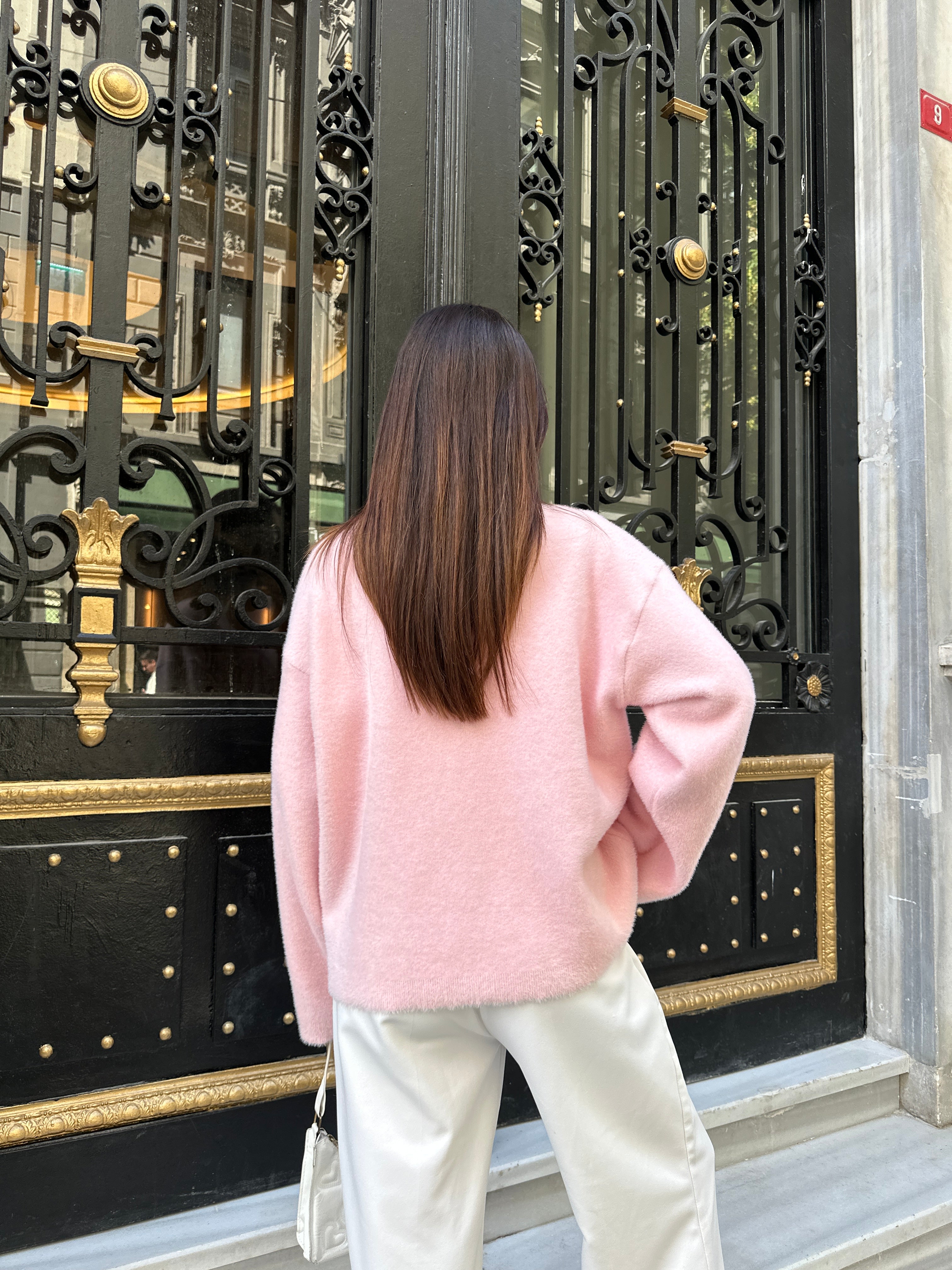 Oversize Bisiklet Yaka Yumuşak Dokulu Şardonlu Triko Kazak 2618 - Pembe