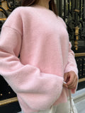 Oversize Bisiklet Yaka Yumuşak Dokulu Şardonlu Triko Kazak 2618 - Pembe