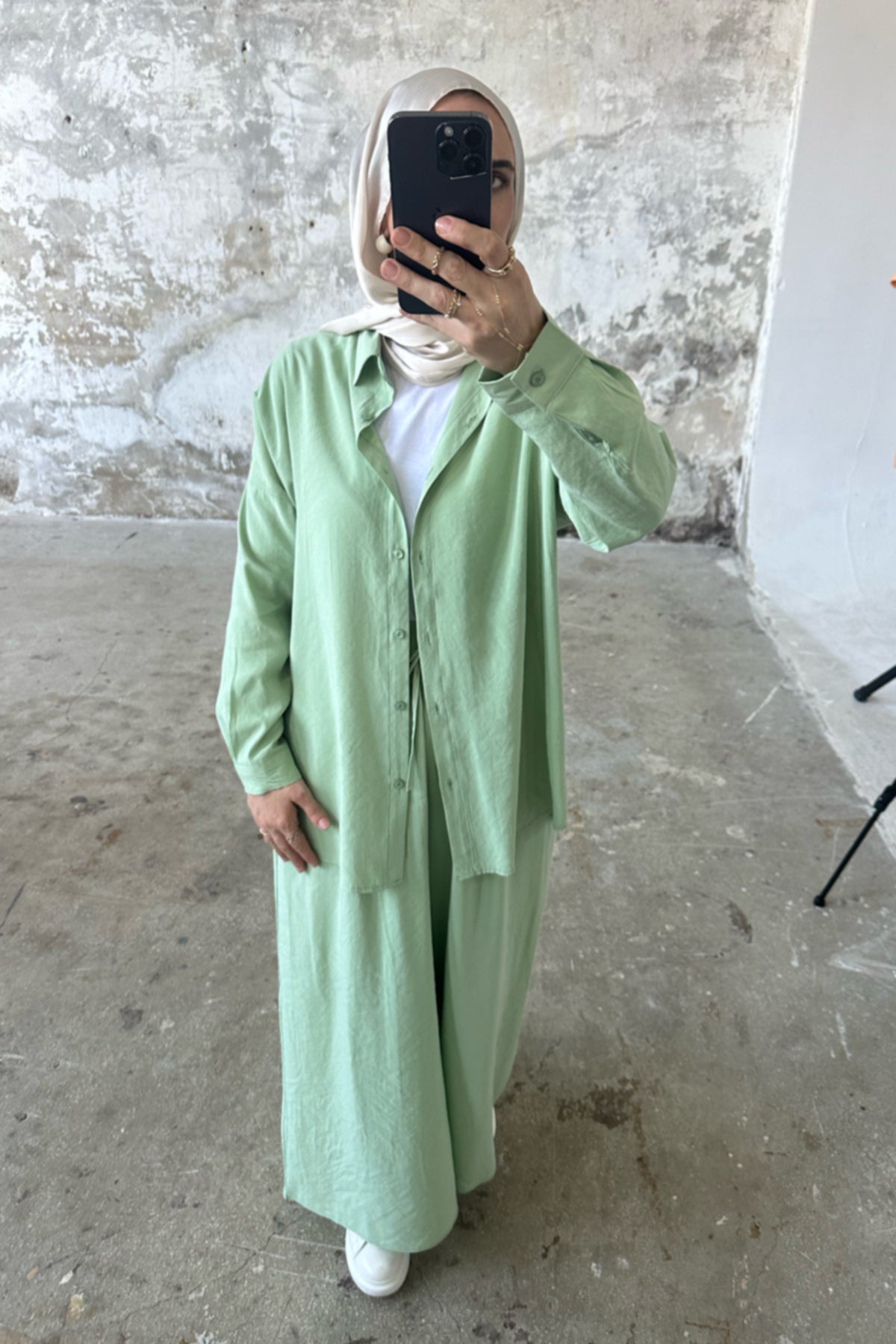 Hatun Atila Modal Kumaş Gömlekli İkili Takım 5203 - Su Yeşili